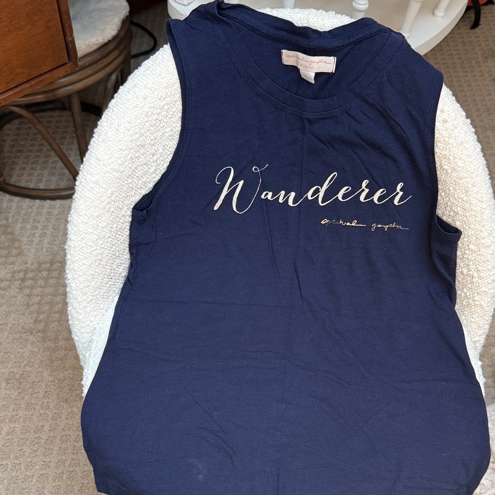 Spiritual Gangster Navy 'Wanderer' Muscle Tank with Gold Script